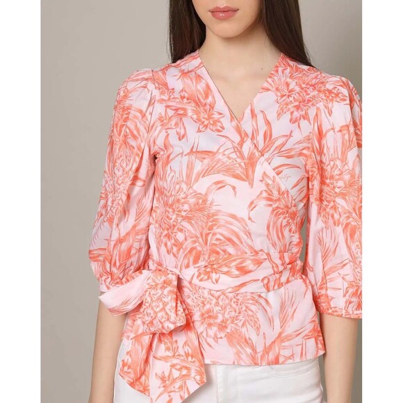 Tommy Hilfiger Pure Cotton Floral Printed Puff Sleeve Wrap Tie Waist Blouse XXL - Picture 2 of 10